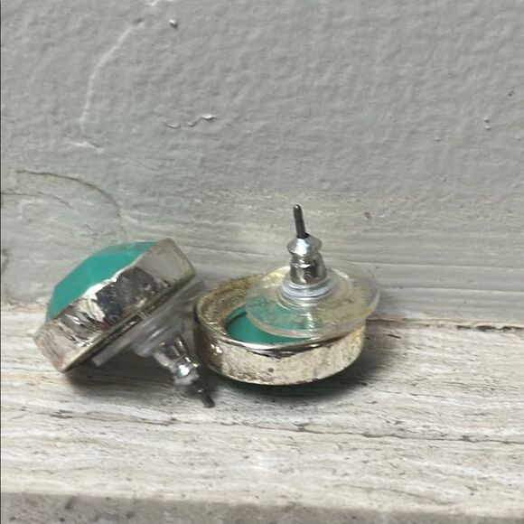 Silver and Green Stud Earrings - Picture 2 of 4